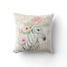 Boho Floral Zebra Coussin - Poster de animal aquar