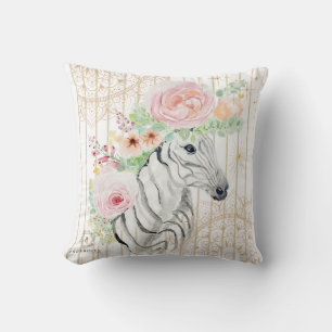 Boho Floral Zebra Coussin - Poster de animal aquar