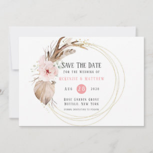 Boho Florals & Deer Antlers Enregistrer Les Cartes