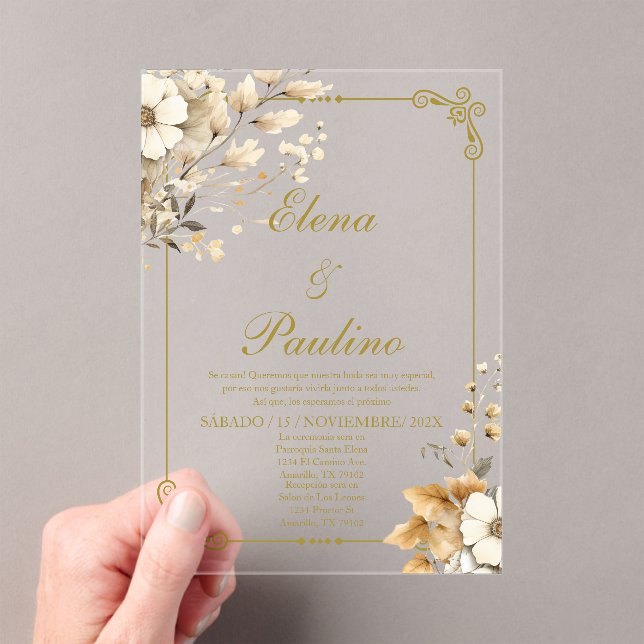 Boho flower Elegant Wedding Invitation en espagnol (In situ (ordinateur de poche))