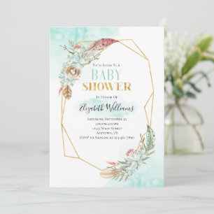 Boho Flowers Cadre Baby shower Invitation