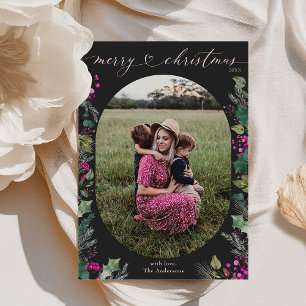 Boho foncé vert feuillage photo carte de Noël