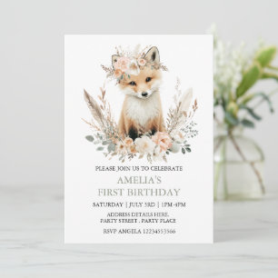 Boho Fox Girl 1st Birthday Invitation Quel âge