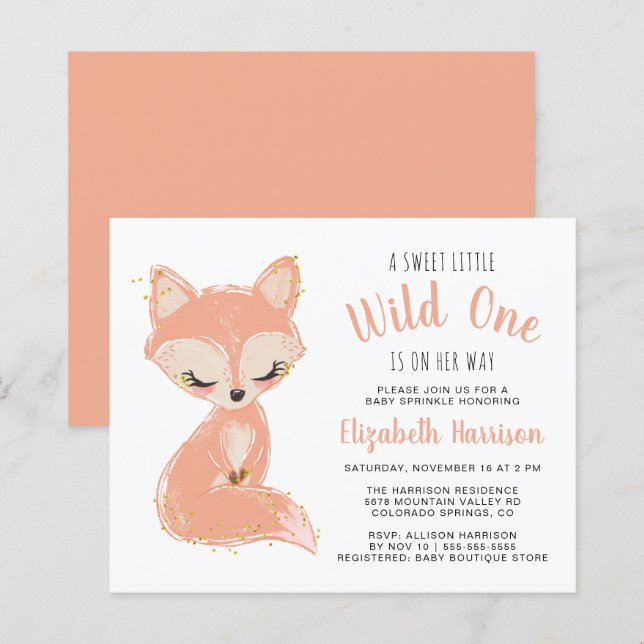 Boho Fox Terracotta Baby Girl Sprinkl Invitation (Devant / Derrière)