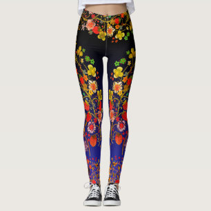 Boho fraise Floral Blue Ombre Leggings