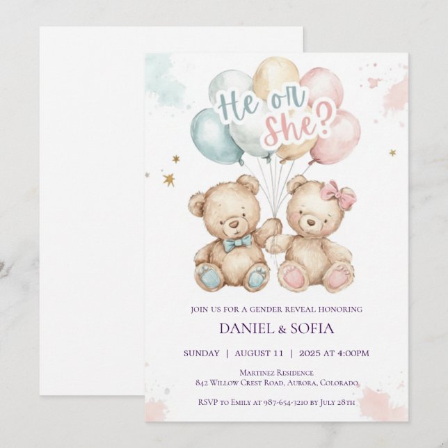 Boho Gender Reveal Invitation Neutral Baby (Devant / Derrière)