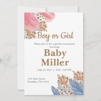 Boho Genre Reveal Party Boy or Girl Invitation 