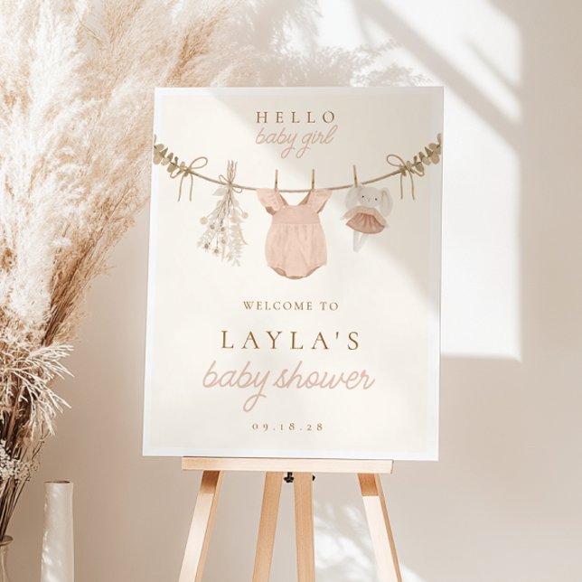 Boho Girl Clothesline Baby shower Affiche de bienv (Créateur téléchargé)