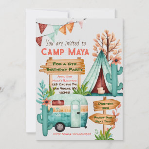 Boho girls camping slumber party Invitation