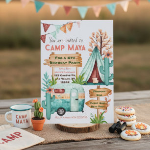 Boho girls camping slumber party Invitation