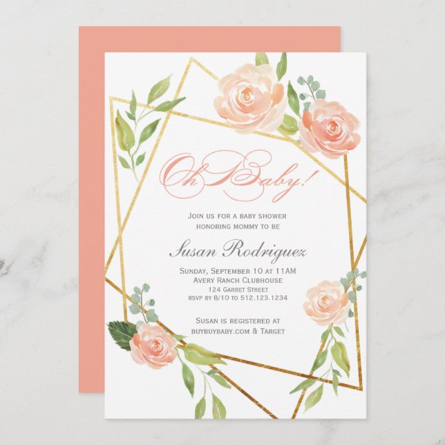 Boho Glam Baby shower Invitation Or Floral (Devant / Derrière)