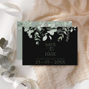 Boho Green Black Eucalyptus Mariage Carte Date