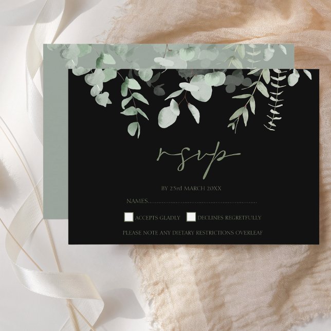 Boho Green Black Eucalyptus Wedding RSVP (Créateur téléchargé)