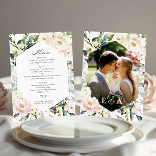 Boho Green Cadre Floral Photo Mariage Carte Menu