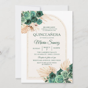 Boho Green Floral Mexicain Quinceañera Invitation