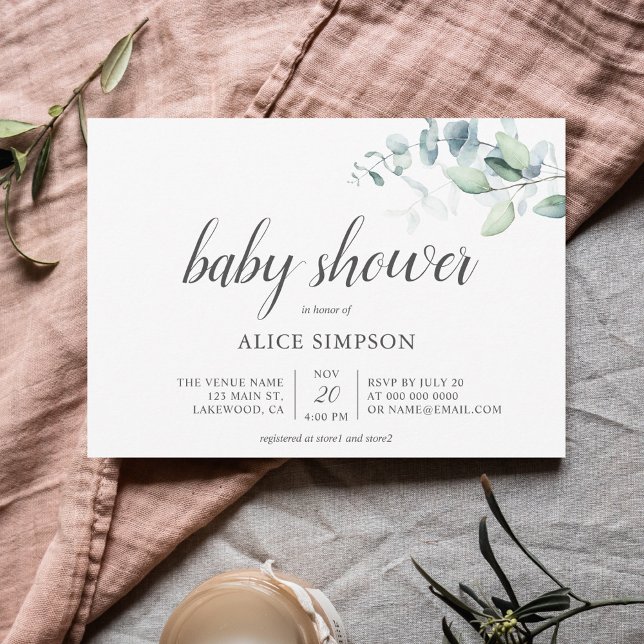 Boho Green Invitation Baby shower Eucalyptus (Créateur téléchargé)