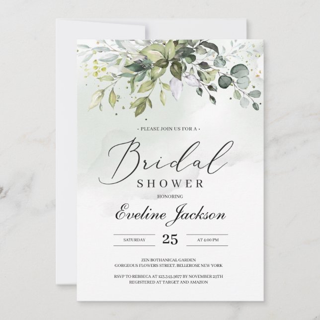 Boho Green Invitation Eucalyptus Bridal Shower (Devant)