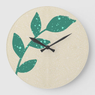 Boho Green Leaf sur Crème Floral Wall Horloge