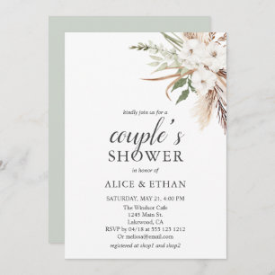 Boho Green Pampa Grass Couple Shower Invitation