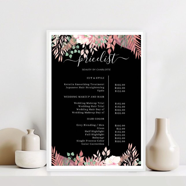 Boho Green Salon Liste des prix Poster (Boho Greenery Salon Price List Poster)