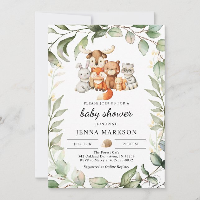 Boho Green Woodland Baby shower Invitation (Devant)
