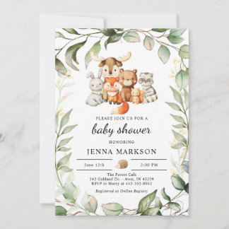Boho Green Woodland Baby shower Invitation