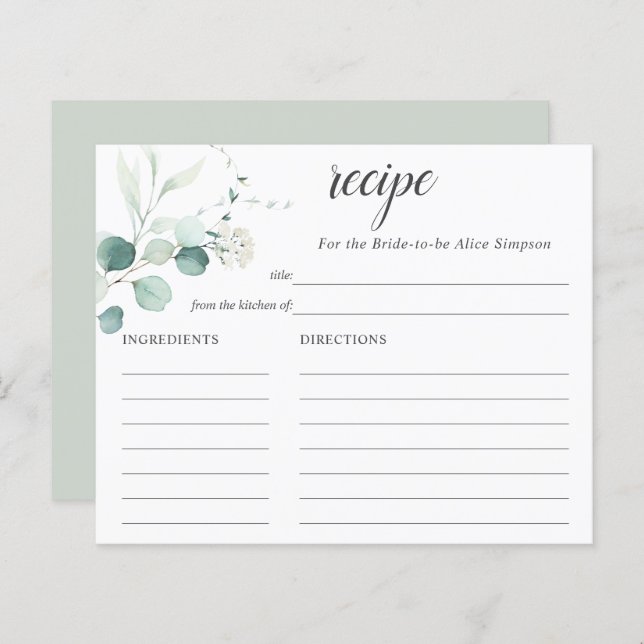 Boho Greenery Eucalyptus Recette Fête des mariées (Devant / Derrière)