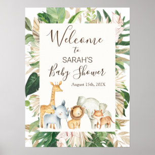 Boho Greenery Safari Baby shower Affiche de bienve