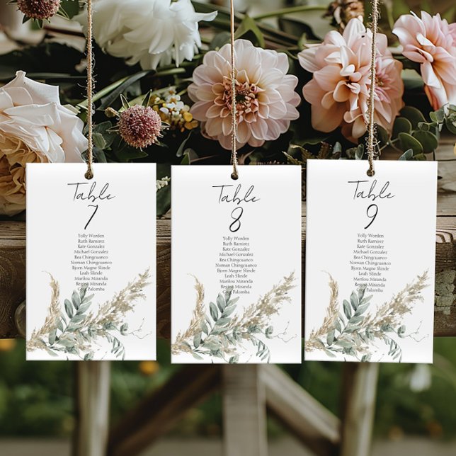 Boho greenery table number seating chart cards (Créateur téléchargé)