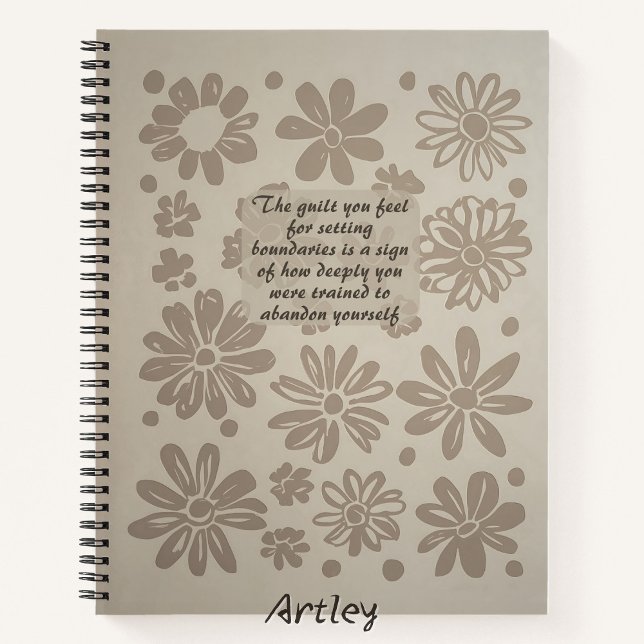 Boho Grey Floral Timbre Custom Quote Journal (Créateur téléchargé)