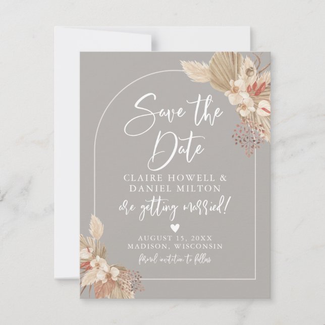 Boho Herbe de Pampa Gris Beige Save The Date (Devant)