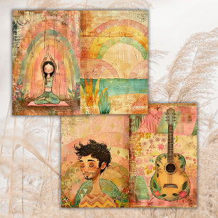 Boho Hippie Colorful Animaux Junk Journal Papier