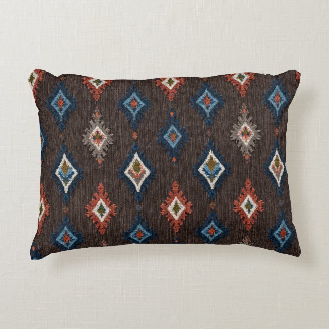 Boho Ikat Accent Coussin - Terrain Brown avec cora (Devant)