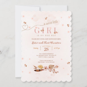 Boho Imprimer Baby shower rose Invitation
