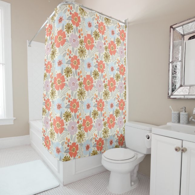 Boho Inspiré Floral Motif Douche Rideau (En situation)