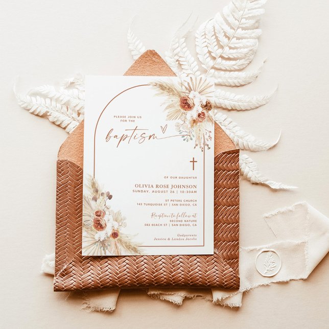 Boho Invitation Baptême, Pampas Grass Boho Christe (Créateur téléchargé)