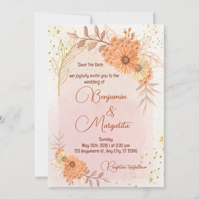 Boho Invitation de baptême, mariage de la Pampas G (Devant)