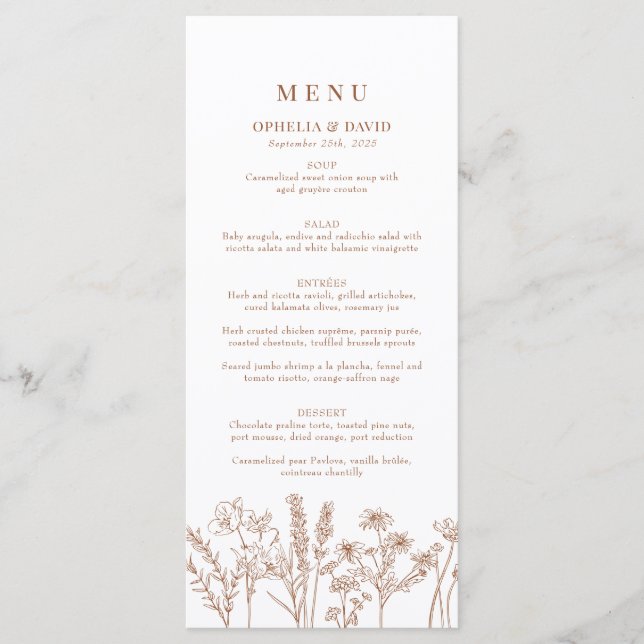Boho Jardin Fleur sauvage Mariage Accueil Menu (Devant)