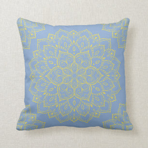 Boho jaune et bleu Coussin Mandala