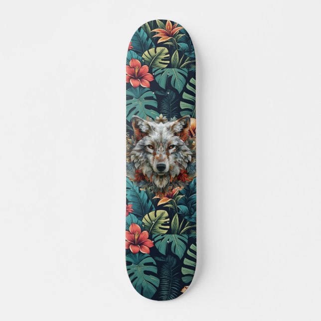 Boho Jungle White Wolf Skateboard  (Devant)