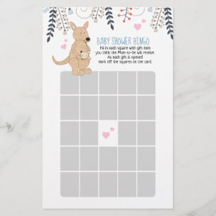 Boho Kangaroo Boy Baby shower Jeu de Bingo