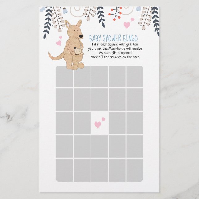 Boho Kangaroo Boy Baby shower Jeu de Bingo (Devant)