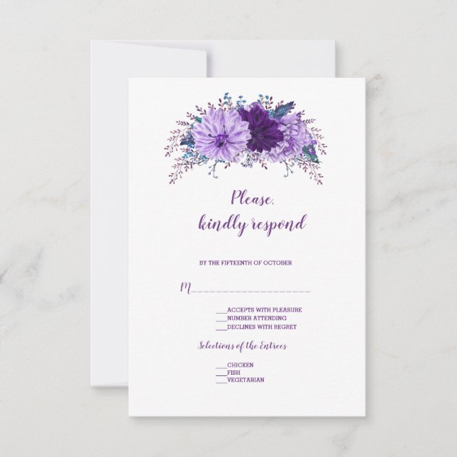 Boho Lavender Plum Floral Purple Mariage RSVP (Devant)