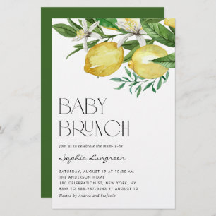 Boho Lemon and Blooms Baby Brunch Invitation