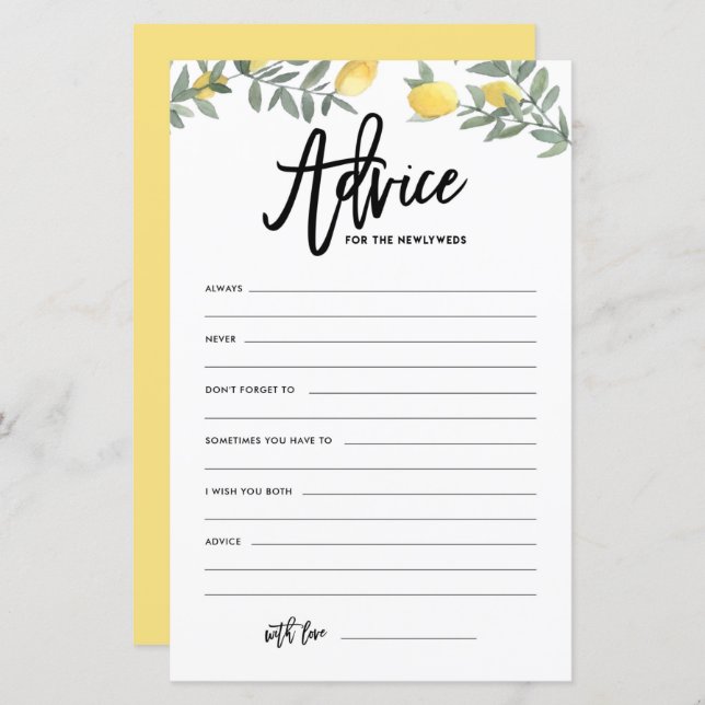 Boho Lemon Conseils pour les nouveaux mariés Conse (Devant / Derrière)