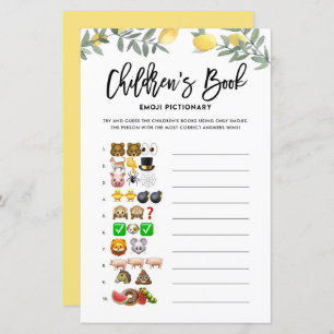 Boho Lemon Emoji Pictionary Books Baby shower Jeu
