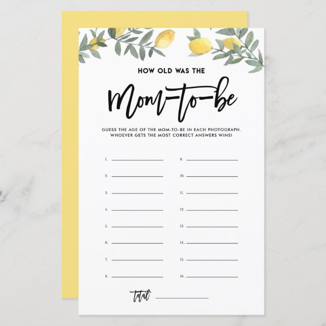 Boho Lemon Quel Âge Était Maman Photos Baby shower (Devant / Derrière)