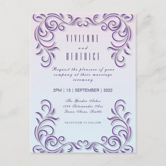 Boho Lesbian mariage Lilac invitation (Devant)