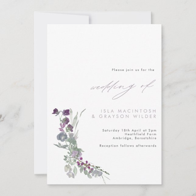 Boho Lilac Fleurs sauvages Faire-part de mariage (Devant)