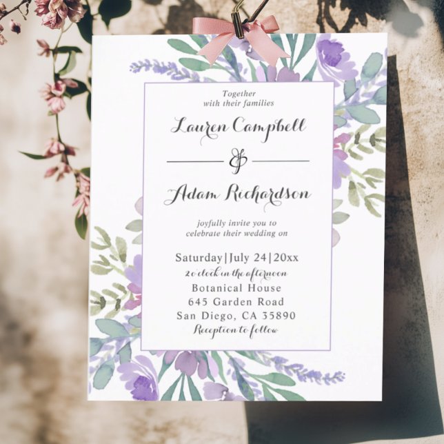Boho Lilac Watercolor Floral BUDGET Wedding  (Créateur téléchargé)